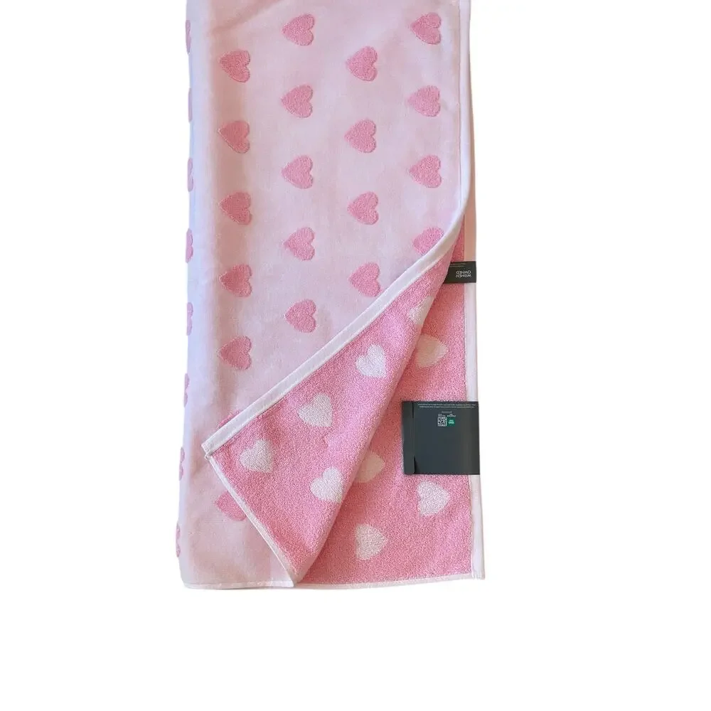 4pc Caro Home PINK HEART Cotton 2 Bath 2 Hand Towel Set Valentine's Day NEW